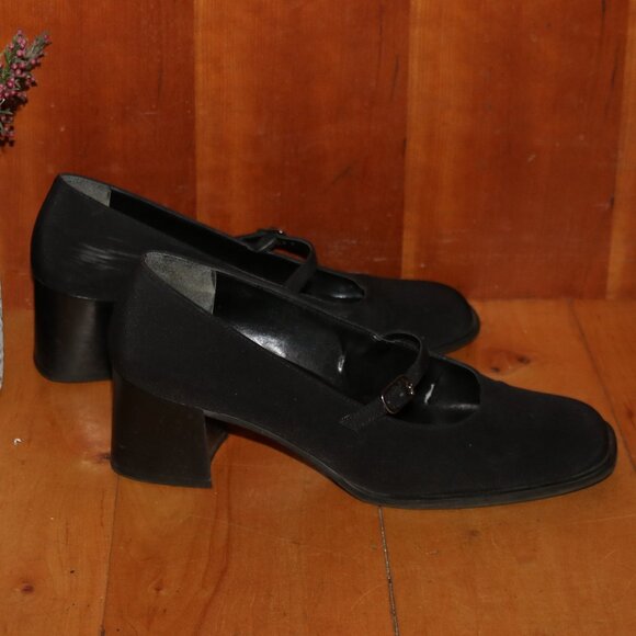 Bandolino Black Fabric MaryJane Square Toe Block Heel Shoes Sz 7 - Picture 5 of 8